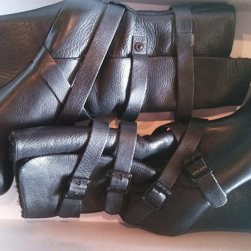 Black Leather Wedges